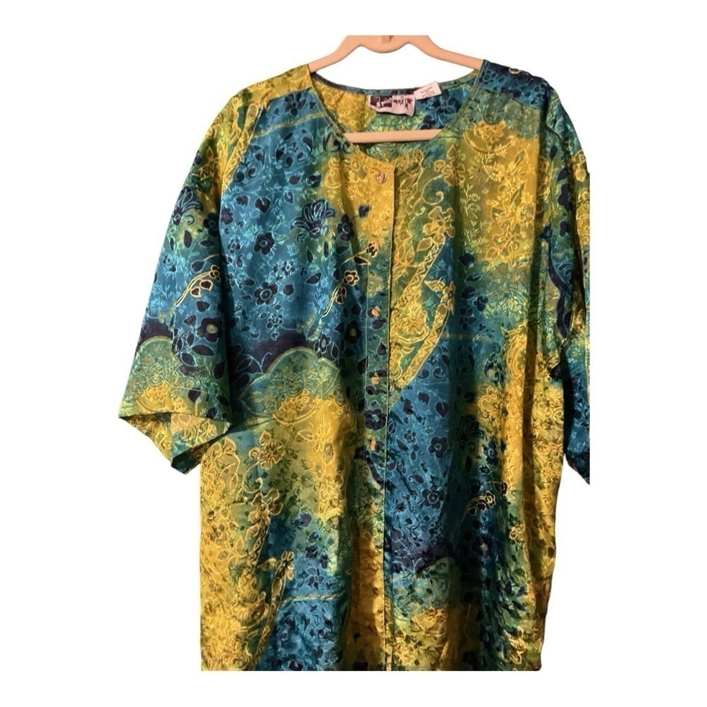 Mira Max Button Up One Size Cover Up/Resort Wear/Kaftan Blue Green Yellow - Picture 3 of 7